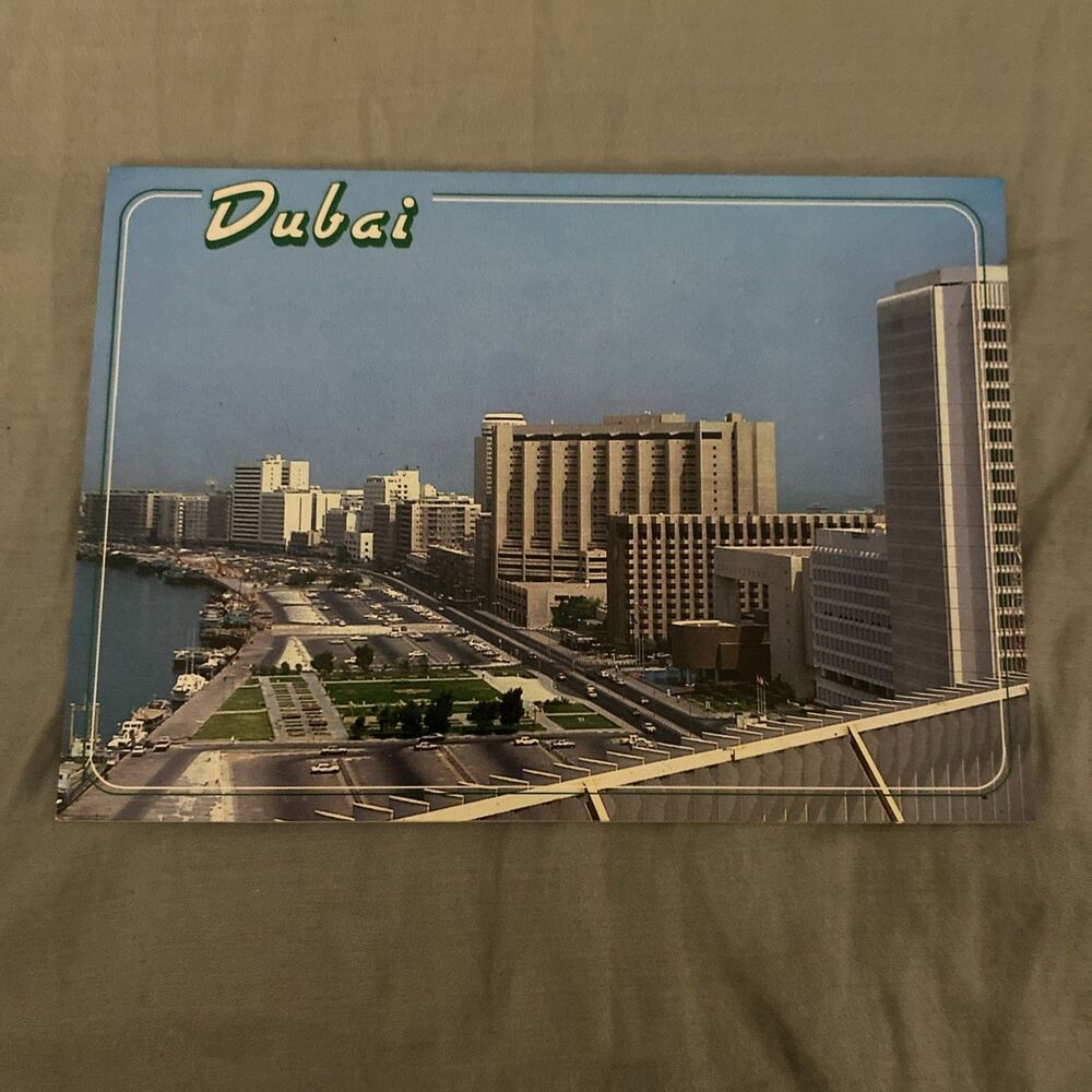 Vintage Dubai UAE Postcard City Skyline View 1980s United Arab Emirates Unused
